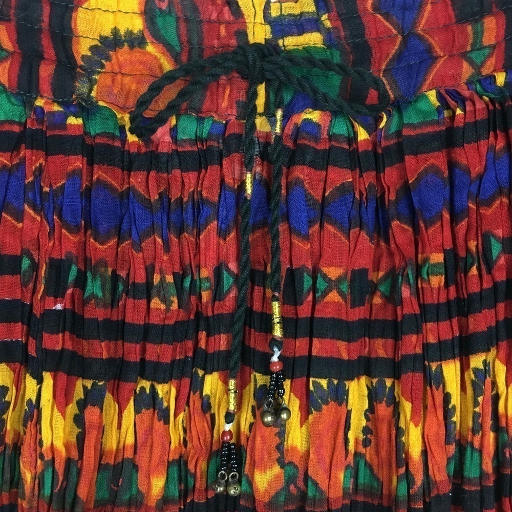 VINTAGE Maxi Circle Skirt African Drawstring Bead Tie Carolina Colours Medium - Picture 3 of 8